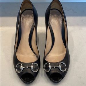 Black Gucci open toe pumps authentic